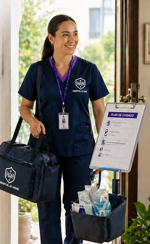 Profesional de enfermería con el equipo de atención domiciliaria